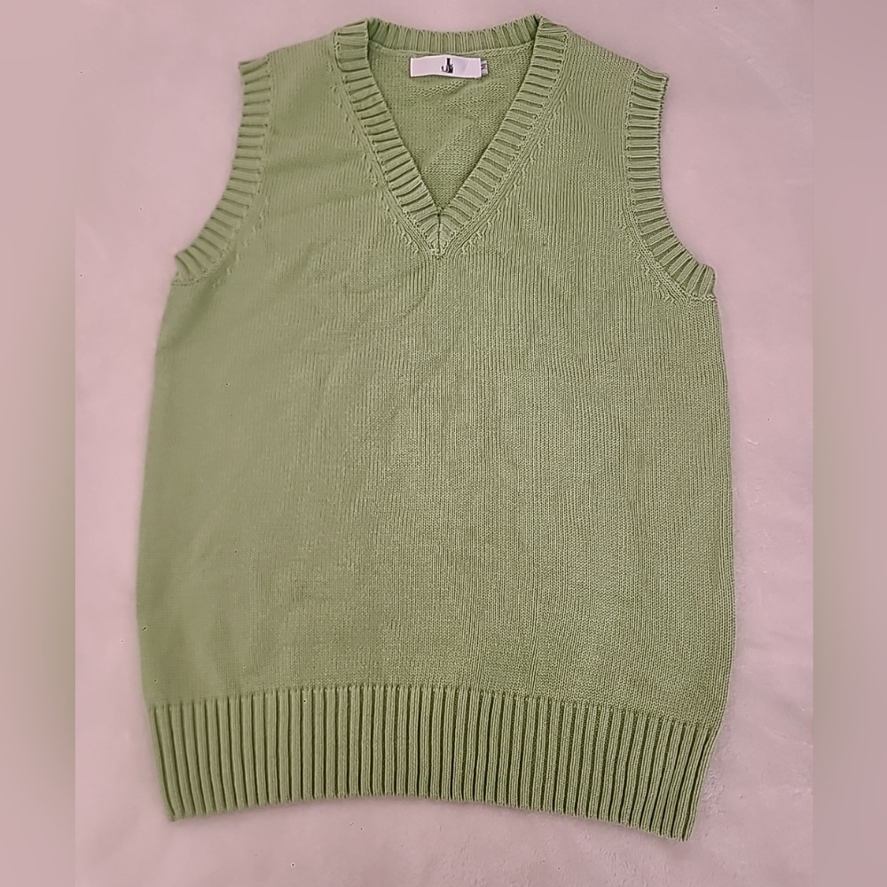 JK Uniform Japanese Knitted Sweater V-Neck Pullover Vest for Women Size M Green
